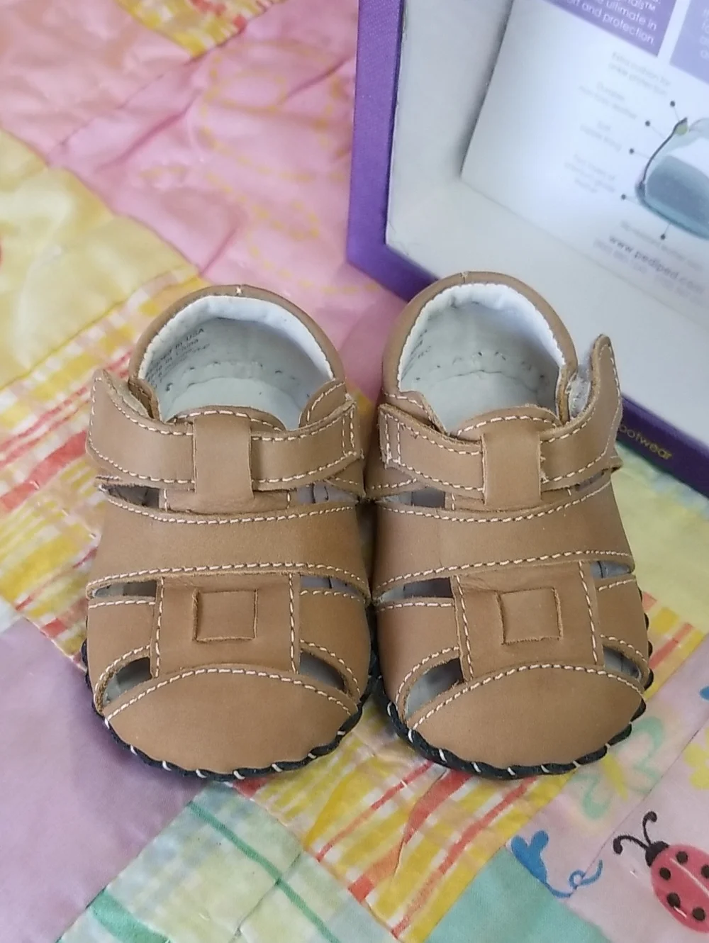 pediped Tan Baby/Toddler Sandals with Hook-and-Loop Straps 0-6 Month Harvey NIB